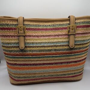 Style & Co. Multicolor Woven Straw Tote with Tan Trim